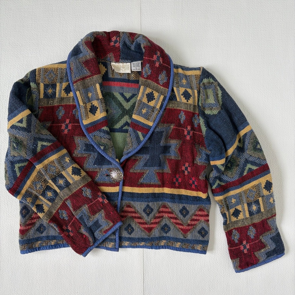 Marshall Rousso Vintage Tapestry Jacket Southwestern Concho Size L Multicolor